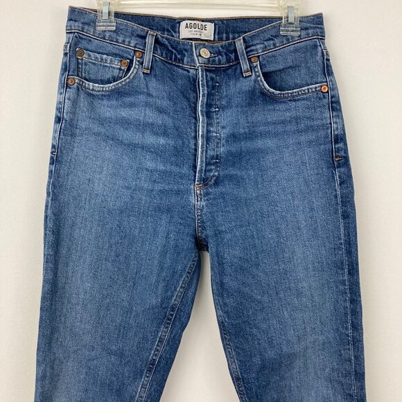 Agolde Nico High Rise Slim Fit Jeans Size 28 Button Fly Blue Cotton Stretch - Picture 4 of 11